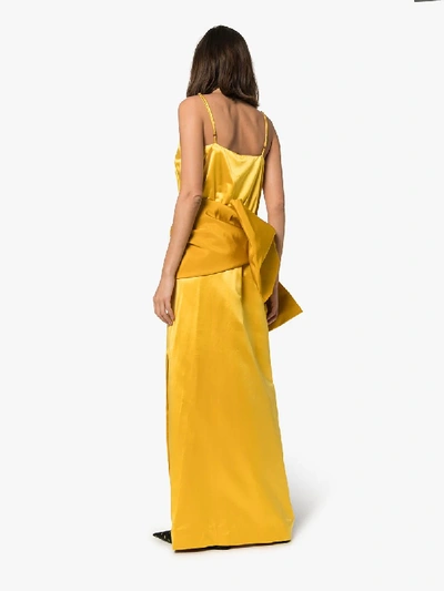 Shop Rosie Assoulin Sash Bow Silk Maxi Dress In Yellow