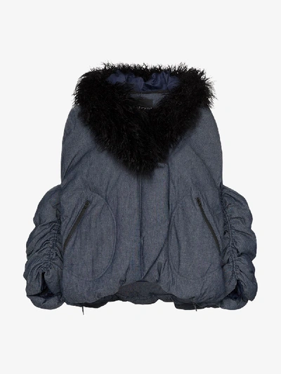 Shop Angel Chen Faux Fur Collar Puffer Jacket In Blue