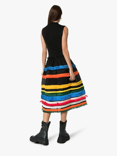 Shop Angel Chen Embroidered Stripe Sleeveless Midi Dress In Black