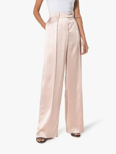 Shop Alexandre Vauthier Wide Leg Satin Trousers In Pink