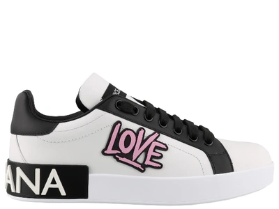 Shop Dolce & Gabbana Portofino Trainers With Patch In White/black