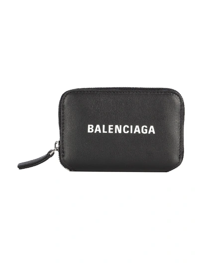 Shop Balenciaga Everyday Zip Credit Card Case Logo In Black White