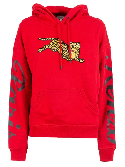 Shop Kenzo Jumping Tiger Hoodie In Rouge Moyen