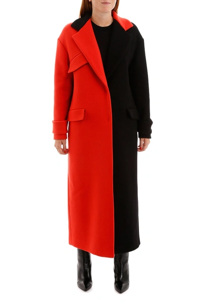 Shop Msgm Bicolor Coat In Nero (red)