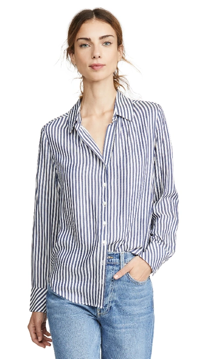 Shop Ayr The Go To Button Down Shirt In Navy Stripe