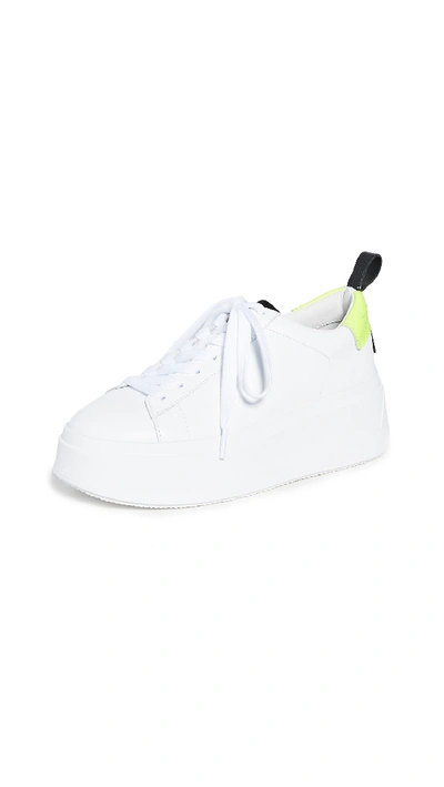 Shop Ash Moon Platform Sneakers In White/fluo Yellow/black