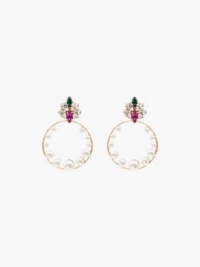 Shop Anton Heunis Multicoloured Embellished Hoop Earrings In Gold