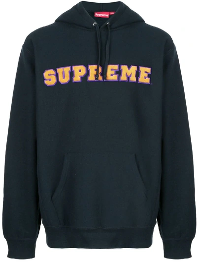 SUPREME LOGO印花抽绳系带连帽衫 - 蓝色