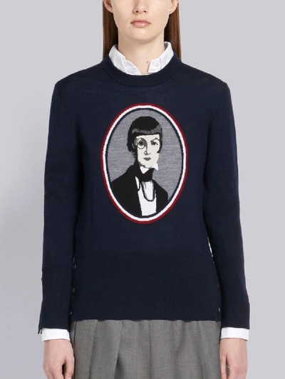 Shop Thom Browne Una Portrait Jacquard Pullover In Blue