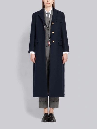 Shop Thom Browne Melton Wool Elongated Chesterfield In Blue