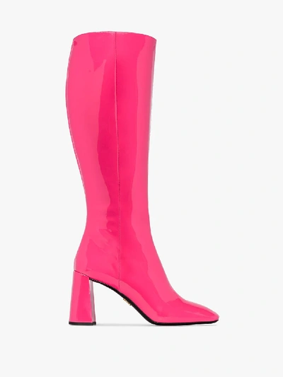 Shop Prada Pink Knee-high 95 Patent Leather Boots