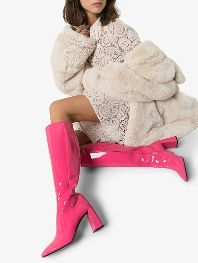 Shop Prada Pink Knee-high 95 Patent Leather Boots