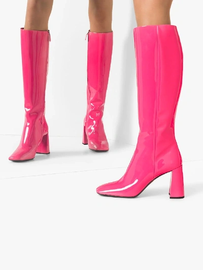 Shop Prada Pink Knee-high 95 Patent Leather Boots