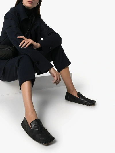 Shop Bottega Veneta Black Woven Leather Loafers