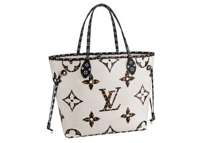 Pre-owned Louis Vuitton Neverfull Monogram Giant Jungle (without Pouch) Mm Ivory/havana Beige