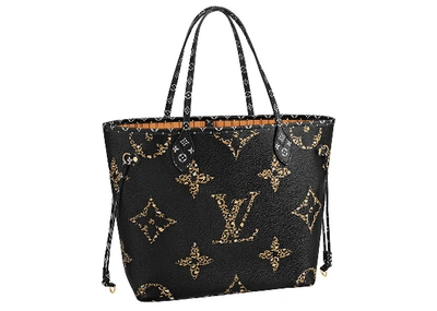 Pre-owned Louis Vuitton Neverfull Monogram Giant Jungle (without Pouch) Mm Black/caramel