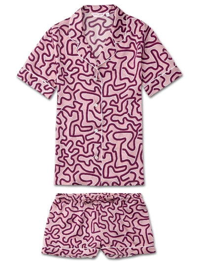 Shop Derek Rose Women's Shortie Pyjamas Brindisi 48 Pure Silk Satin Pink