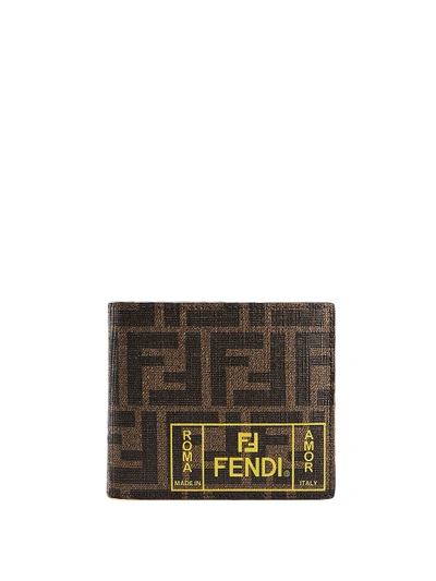 Shop Fendi Label Bi-fold Wallet In Brown