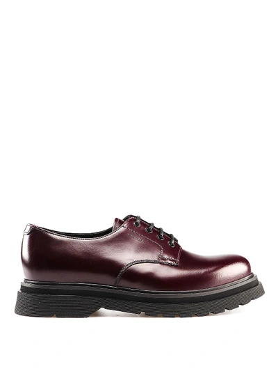 Shop Prada Chunky Sole Detail Leather Derby Shoes In Burgundy