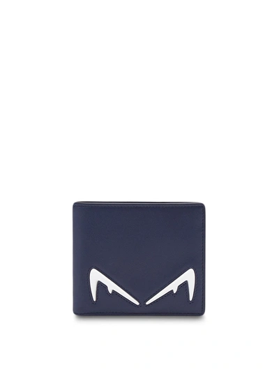 Shop Fendi Diabolic Eyes Detail Leather Wallet In Blue