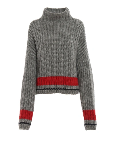 Shop Dsquared2 Alpaca Blend Stripes Detail Oversized Sweater In Grey