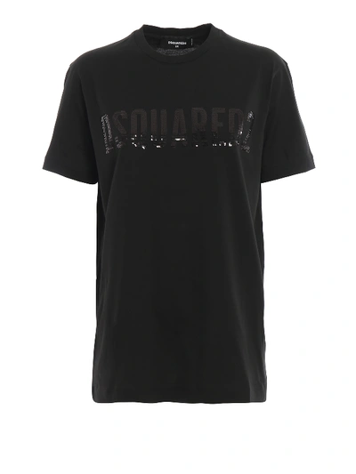 Shop Dsquared2 Sequined Logo Detailed T-shirt In Black