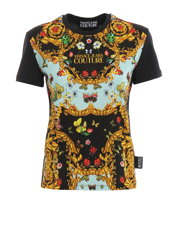 Versace Jeans Nature Print And Crystals Embellished T-shirt In ...