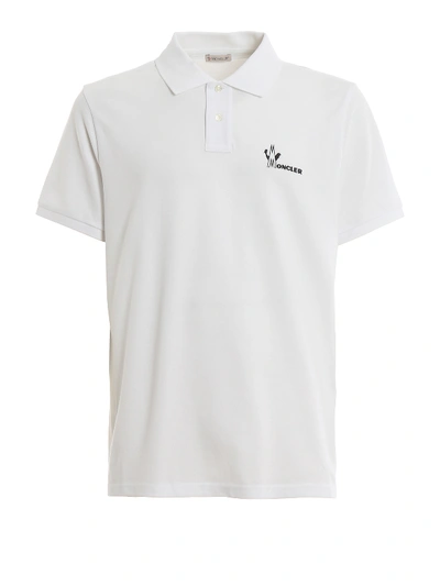 Shop Moncler Contrasting Logo Print Polo Shirt In White