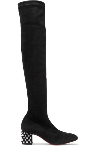 Shop Christian Louboutin Study Stretch 55 Spiked Suede Over-the-knee Boots In Black
