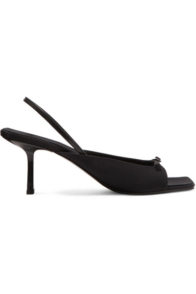 Shop The Row Buckled Crepe De Chine And Leather Slingback Sandals In Black