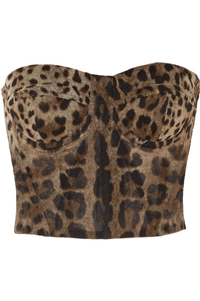 Shop Dolce & Gabbana Leopard-print Cotton-tulle Bustier Top In Leopard Print