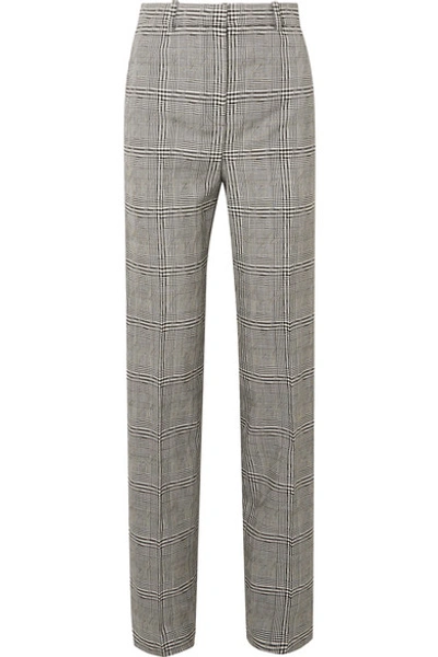 Shop Versace Prince Of Wales Checked Wool Straight-leg Pants In Gray