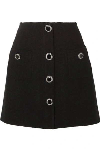 Shop Alessandra Rich Button-embellished Wool-blend Tweed Mini Skirt In Black