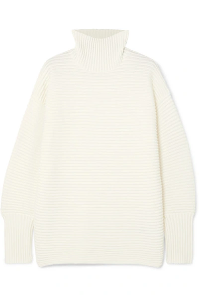 Shop Victoria Victoria Beckham Ribbed Wool Turtleneck Sweater In White