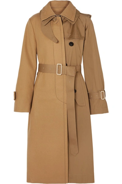 Shop Sacai Melton Wool And Cotton-gabardine Trench Coat In Beige