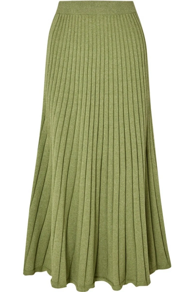 Shop Anna Quan Cleo Ribbed Cotton Midi Skirt In Green