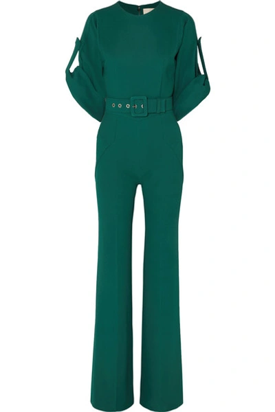 Shop Antonio Berardi Belted Crepe Jumpsuit In Green