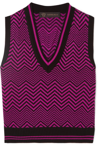 Shop Versace Cropped Wool-jacquard Tank In Fuchsia