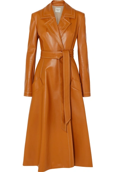 Shop A.w.a.k.e. Belted Faux Leather Coat In Orange