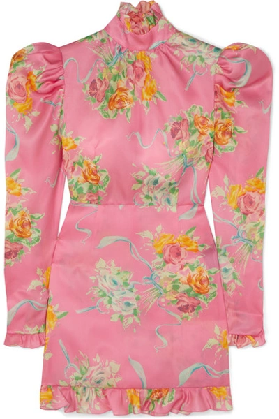 Shop Alessandra Rich Ruffle-trimmed Floral-print Silk-organza Mini Dress In Pink