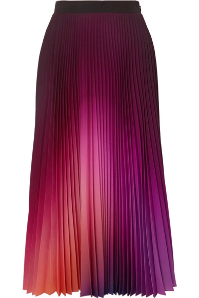 Shop Mary Katrantzou Pleated Ombré Crepe De Chine Midi Skirt In Purple