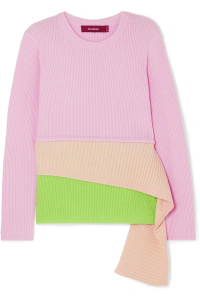 Shop Sies Marjan Sae Layered Ribbed Wool And Cashmere-blend Sweater In Pastel Pink