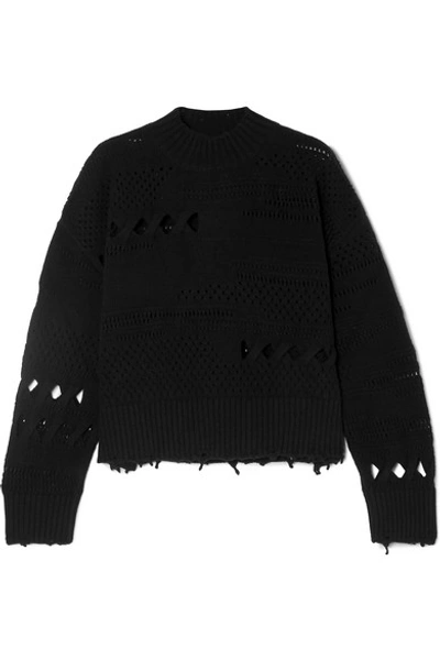 Shop Versace Distressed Wool Sweater In Black