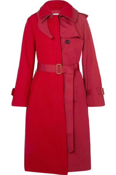 Shop Sacai Melton Wool And Cotton-gabardine Trench Coat In Red