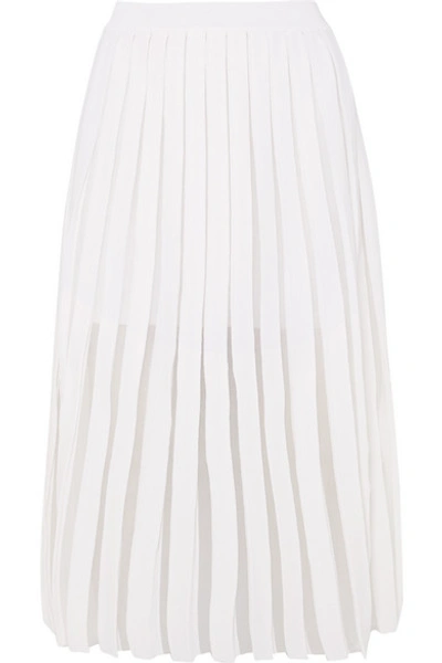 Shop Balmain Pleated Knitted Midi Skirt In White