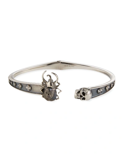Shop Alexander Mcqueen Men's Beetle %26 Skull Cuff Bracelet In Silver