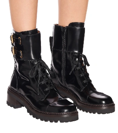 Shop See By Chloé Mallory Leather Ankle Boots In Black