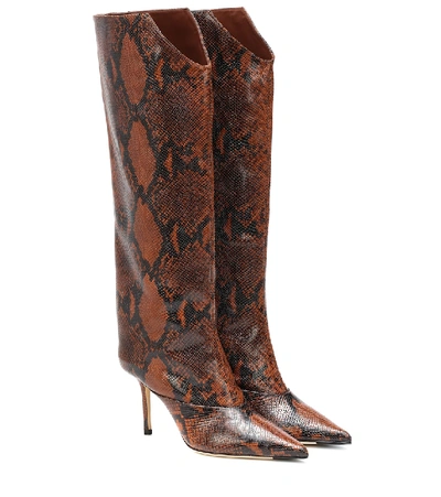 Shop Jimmy Choo Brelan 85 Snake-effect Boots In Brown