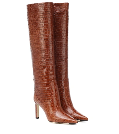 Shop Jimmy Choo Mavis 85 Croc-effect Leather Boots In Brown