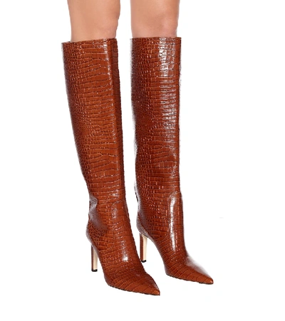 Shop Jimmy Choo Mavis 85 Croc-effect Leather Boots In Brown